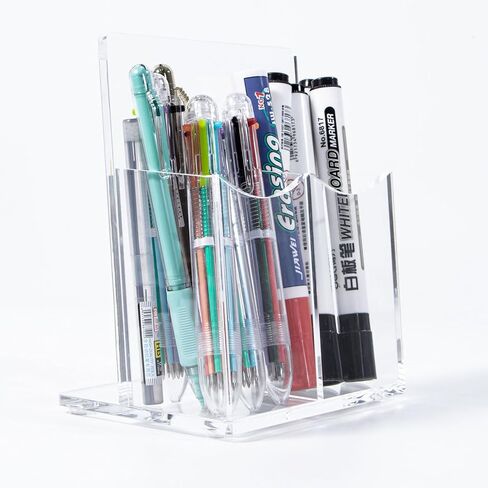 حامل جهاز التحكم عن بعد من الأكريليك الشفاف، حامل أقلام مكتبي مكون من حجرتين حامل أقلام للبطاقة، مجموعة الملحقات الرسمية، 5.9 × 3.5 × 6.3 بوصة in Kuwait