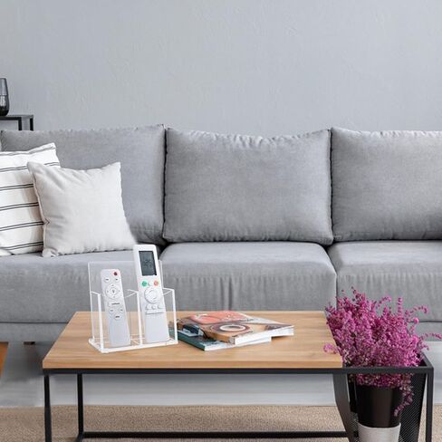 حامل جهاز التحكم عن بعد من الأكريليك الشفاف، حامل أقلام مكتبي مكون من حجرتين حامل أقلام للبطاقة، مجموعة الملحقات الرسمية، 5.9 × 3.5 × 6.3 بوصة in Kuwait