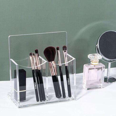 حامل جهاز التحكم عن بعد من الأكريليك الشفاف، حامل أقلام مكتبي مكون من حجرتين حامل أقلام للبطاقة، مجموعة الملحقات الرسمية، 5.9 × 3.5 × 6.3 بوصة in Kuwait