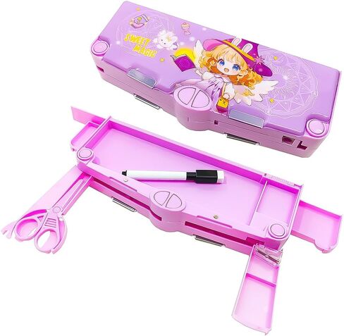 Pop Up Multifunction Pencil Case for Girls and Boys, Cute Cartoon Pen Box Organizer Stationery with Sharpener, Scissors, Schedule, Whiteboard, Both Sides Open, Best Gifts for Kids(Pink) in Kuwait