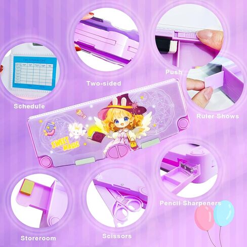 Pop Up Multifunction Pencil Case for Girls and Boys, Cute Cartoon Pen Box Organizer Stationery with Sharpener, Scissors, Schedule, Whiteboard, Both Sides Open, Best Gifts for Kids(Pink) in Kuwait