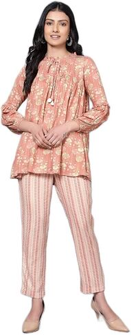 2 Piece Summer Outfits, Co-ord Set with Pant & Tunic Top with Tessel, Full Sleeves Indian Co-ord Set in Saudi Arabia