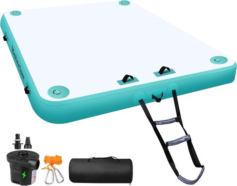 Inflatable Floating Dock with Electric Air Pump, Dock Floats with Ladder, None-Slip Floating Island for Adults kids, Inflatable Dock Platform for Lake, Pool, Beach, River, Ocean Water Floating Mat in Saudi Arabia