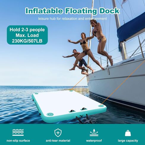 Inflatable Floating Dock with Electric Air Pump, Dock Floats with Ladder, None-Slip Floating Island for Adults kids, Inflatable Dock Platform for Lake, Pool, Beach, River, Ocean Water Floating Mat in Saudi Arabia