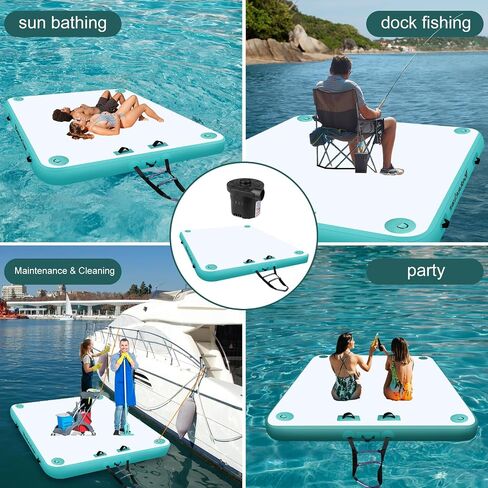 Inflatable Floating Dock with Electric Air Pump, Dock Floats with Ladder, None-Slip Floating Island for Adults kids, Inflatable Dock Platform for Lake, Pool, Beach, River, Ocean Water Floating Mat in Saudi Arabia