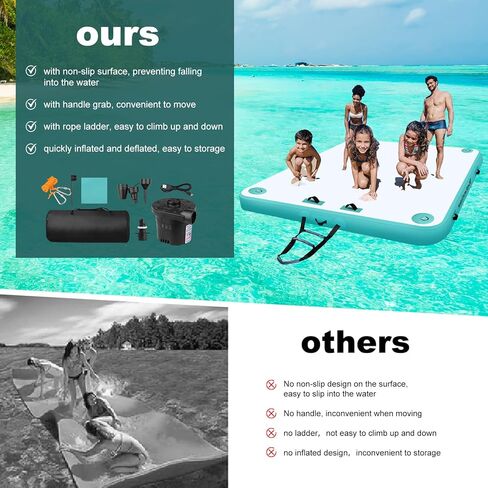 Inflatable Floating Dock with Electric Air Pump, Dock Floats with Ladder, None-Slip Floating Island for Adults kids, Inflatable Dock Platform for Lake, Pool, Beach, River, Ocean Water Floating Mat in Saudi Arabia
