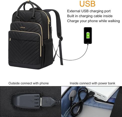 MOSISO Laptop Backpack for Women Men, 15.6-16 inch Anti-Theft Fashion Casual Daypack Computer Bag with USB Charging Port & Luggage Strap, Quilted Polyester Work Travel Business Backpack, Black in Saudi Arabia