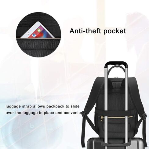 MOSISO Laptop Backpack for Women Men, 15.6-16 inch Anti-Theft Fashion Casual Daypack Computer Bag with USB Charging Port & Luggage Strap, Quilted Polyester Work Travel Business Backpack, Black in Saudi Arabia