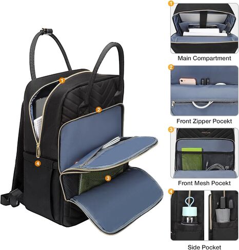 MOSISO Laptop Backpack for Women Men, 15.6-16 inch Anti-Theft Fashion Casual Daypack Computer Bag with USB Charging Port & Luggage Strap, Quilted Polyester Work Travel Business Backpack, Black in Saudi Arabia