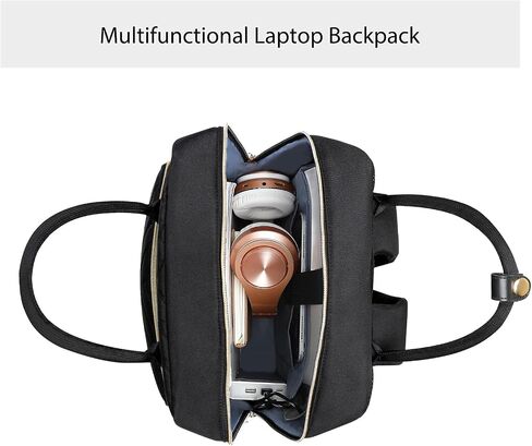 MOSISO Laptop Backpack for Women Men, 15.6-16 inch Anti-Theft Fashion Casual Daypack Computer Bag with USB Charging Port & Luggage Strap, Quilted Polyester Work Travel Business Backpack, Black in Saudi Arabia
