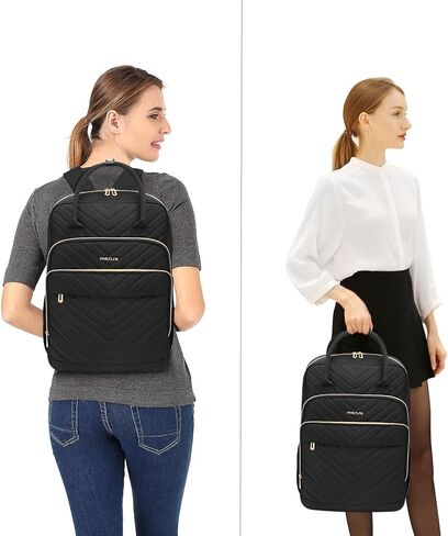 MOSISO Laptop Backpack for Women Men, 15.6-16 inch Anti-Theft Fashion Casual Daypack Computer Bag with USB Charging Port & Luggage Strap, Quilted Polyester Work Travel Business Backpack, Black in Saudi Arabia