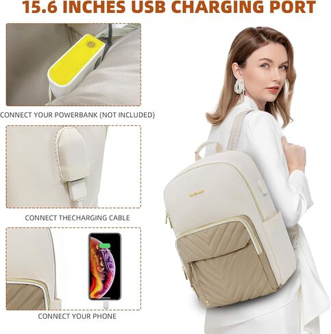 حقيبة ظهر للكمبيوتر المحمول KINGSLONG مقاس 15.6 بوصة للنساء، حقيبة ظهر للكمبيوتر للنساء مع منفذ USB، حقائب ظهر مقاومة للماء وحقائب سفر كاجوال للمناسبات الجامعية، أسود in Kuwait