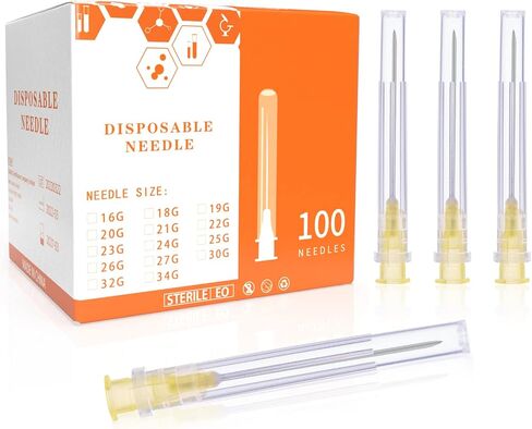 إبرة JIBENGAO 25G 1/2 بوصة (25 جم 13 مم)، 100 قطعة من إبر المختبر المغلفة بشكل فردي in Kuwait