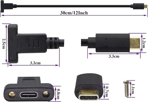 كابل محول تثبيت لوحة USB من النوع C 3.1 USB-C 3.1 Gen2 10 جيجابت في الثانية ذكر إلى كابل برغي تثبيت على لوحة USB C أنثى، يدعم الشحن والبيانات والصوت وكابل الفيديو لأجهزة الكمبيوتر المحمول والكمبيوتر اللوحي والهاتف المحمول (0.3 متر/1 قدم) in Kuwait