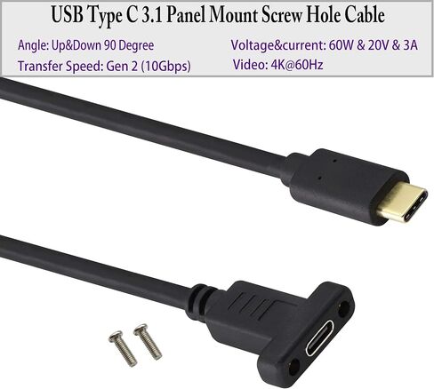 كابل محول تثبيت لوحة USB من النوع C 3.1 USB-C 3.1 Gen2 10 جيجابت في الثانية ذكر إلى كابل برغي تثبيت على لوحة USB C أنثى، يدعم الشحن والبيانات والصوت وكابل الفيديو لأجهزة الكمبيوتر المحمول والكمبيوتر اللوحي والهاتف المحمول (0.3 متر/1 قدم) in Kuwait