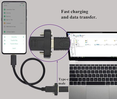 كابل محول تثبيت لوحة USB من النوع C 3.1 USB-C 3.1 Gen2 10 جيجابت في الثانية ذكر إلى كابل برغي تثبيت على لوحة USB C أنثى، يدعم الشحن والبيانات والصوت وكابل الفيديو لأجهزة الكمبيوتر المحمول والكمبيوتر اللوحي والهاتف المحمول (0.3 متر/1 قدم) in Kuwait