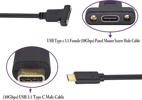كابل محول تثبيت لوحة USB من النوع C 3.1 USB-C 3.1 Gen2 10 جيجابت في الثانية ذكر إلى كابل برغي تثبيت على لوحة USB C أنثى، يدعم الشحن والبيانات والصوت وكابل الفيديو لأجهزة الكمبيوتر المحمول والكمبيوتر اللوحي والهاتف المحمول (0.3 متر/1 قدم) in Kuwait