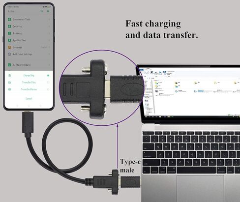 كابل محول تثبيت لوحة USB من النوع C 3.1 USB-C 3.1 Gen2 10 جيجابت في الثانية ذكر إلى كابل برغي تثبيت على لوحة USB C أنثى، يدعم الشحن والبيانات والصوت وكابل الفيديو لأجهزة الكمبيوتر المحمول والكمبيوتر اللوحي والهاتف المحمول (0.3 متر/1 قدم) in Kuwait