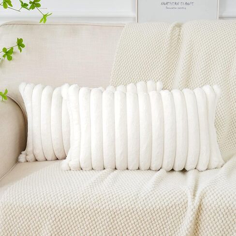 Soleebee Set of 2 Throw Pillow Covers Soft Cozy Velvet Pillowcase Faux Rabbit Fur Cover for Couch Sofa Bed Chair Home Decorative Pillows Cover (18x18 Inch, HOT Pink) in Kuwait