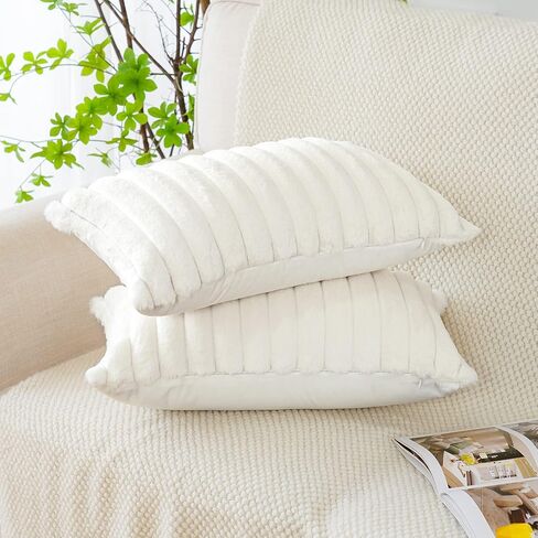 Soleebee Set of 2 Throw Pillow Covers Soft Cozy Velvet Pillowcase Faux Rabbit Fur Cover for Couch Sofa Bed Chair Home Decorative Pillows Cover (18x18 Inch, HOT Pink) in Kuwait