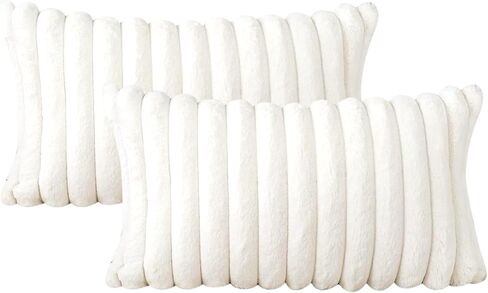 Soleebee Set of 2 Throw Pillow Covers Soft Cozy Velvet Pillowcase Faux Rabbit Fur Cover for Couch Sofa Bed Chair Home Decorative Pillows Cover (18x18 Inch, HOT Pink) in Kuwait