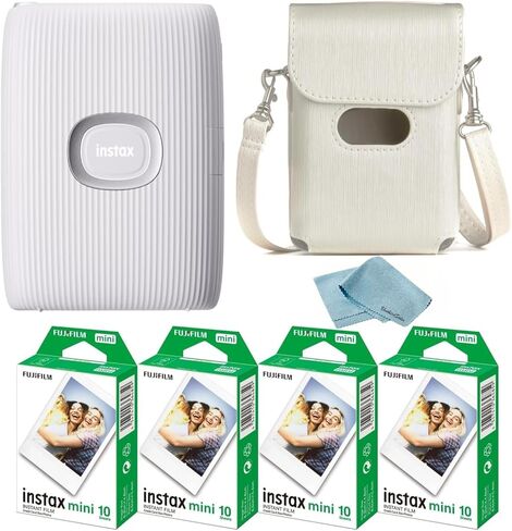Fujifilm Instant Mini Link 2 Smartphone Printer + Fuji Instant Mini Film (40 Sheets) - BluebirdSales Carrying Case and Microfiber Cleaning Cloth, Instant Mini Link Printer Bundle (Ash White) in Kuwait