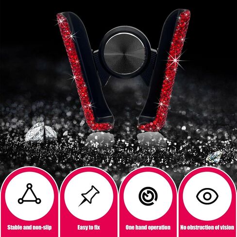 حامل هاتف للسيارة من بلينغ، حامل هاتف تلقائي بفتحة تهوية صغيرة قابلة للتعديل 360 درجة، حامل هاتف خلوي بمشبك فتحة تهوية كريستالية للنساء والفتيات، ملحقات داخلية للمركبة (أرجواني) in Kuwait