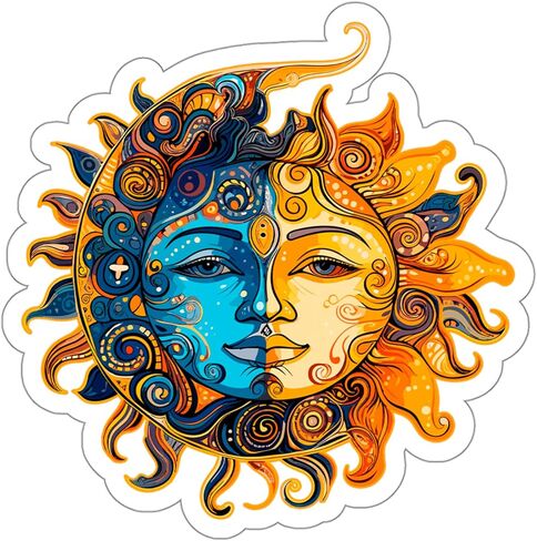 Sun and Moon Sticker Souvenir Nature Decal Vinyl Small Waterproof Bottle Mug Passport Book Scrapbook Notebook Laptop Tumbler Skateboard Computer Phone Size 4" Gift in Saudi Arabia