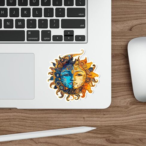 Sun and Moon Sticker Souvenir Nature Decal Vinyl Small Waterproof Bottle Mug Passport Book Scrapbook Notebook Laptop Tumbler Skateboard Computer Phone Size 4" Gift in Saudi Arabia