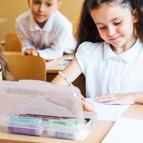 9PCS Clear Plastic Pencil Box, Bulk Pencil Case Large Capacity Hard Plastic Crayon Box with Snap-tight Lid, Stackable Storage Organizer Box for Hobby Arts Crafts Stationery Office Supplies in Saudi Arabia