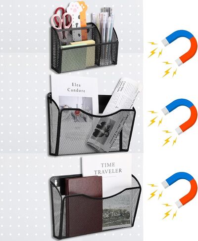 3 Pcs Black Pegboard Organizer Accessories Including 2 Magnetic File Holder for Pegboard and 1 Pcs Magnetic Pencil Holder Magnetic Heavy Duty Baskets for Whiteboard Refrigerator Locker in Saudi Arabia