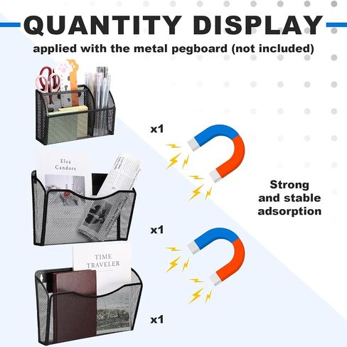3 Pcs Black Pegboard Organizer Accessories Including 2 Magnetic File Holder for Pegboard and 1 Pcs Magnetic Pencil Holder Magnetic Heavy Duty Baskets for Whiteboard Refrigerator Locker in Saudi Arabia