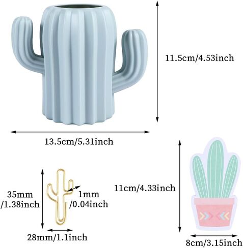Cactus Pen Holder - 6sets Cactus Note Paper & 15pcs Paper Clip, Multifunction Storage Box for Pens, Pencils, Makeup Brushes in Saudi Arabia