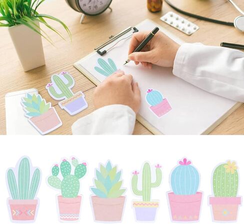 Cactus Pen Holder - 6sets Cactus Note Paper & 15pcs Paper Clip, Multifunction Storage Box for Pens, Pencils, Makeup Brushes in Saudi Arabia