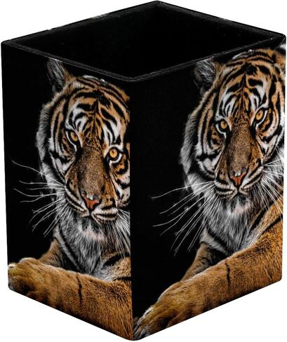 Rectangular Pencil Holder for Desk Animal Tiger Large Capacity Pen Cup PU Leather Makeup Brush Holder Office Desk Organizer in Saudi Arabia
