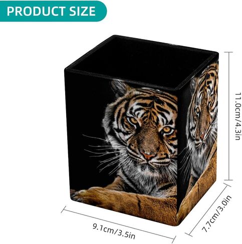 Rectangular Pencil Holder for Desk Animal Tiger Large Capacity Pen Cup PU Leather Makeup Brush Holder Office Desk Organizer in Saudi Arabia