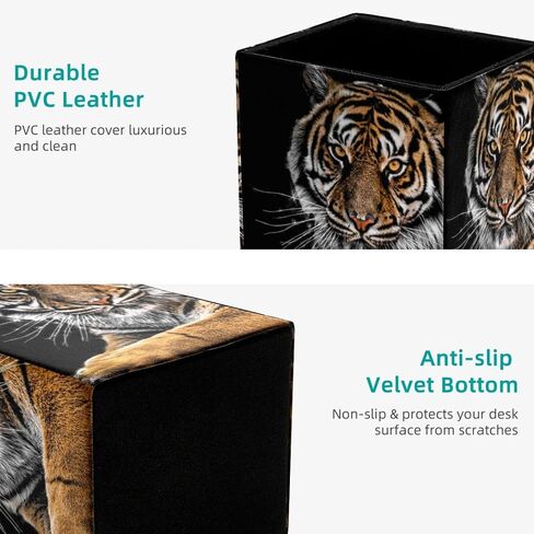 Rectangular Pencil Holder for Desk Animal Tiger Large Capacity Pen Cup PU Leather Makeup Brush Holder Office Desk Organizer in Saudi Arabia