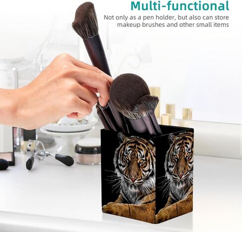 Rectangular Pencil Holder for Desk Animal Tiger Large Capacity Pen Cup PU Leather Makeup Brush Holder Office Desk Organizer in Saudi Arabia
