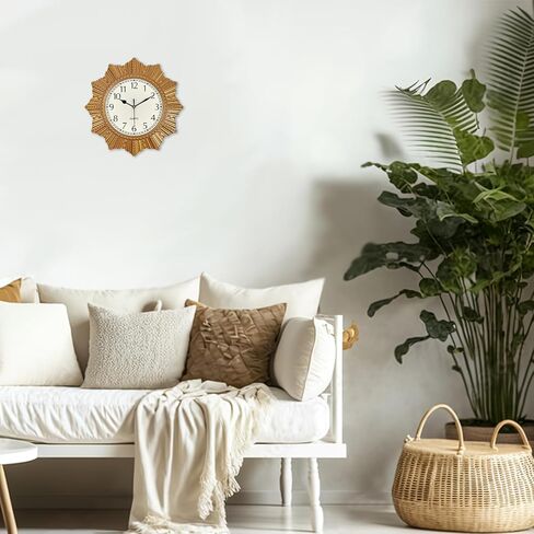 12 Inch Gold Sunburst Wall Clock, Silent Non-Ticking Kitchen Clocks Wall Battery Operated, Small Boho Decorative Wall Clock for Living Room, Bedroom, Bathroom, Office in Saudi Arabia