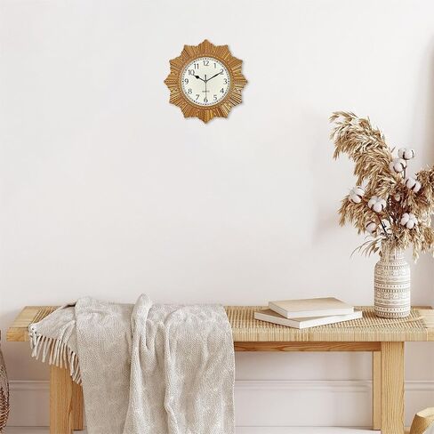 12 Inch Gold Sunburst Wall Clock, Silent Non-Ticking Kitchen Clocks Wall Battery Operated, Small Boho Decorative Wall Clock for Living Room, Bedroom, Bathroom, Office in Saudi Arabia