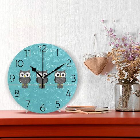 Blue Owl Round Wall Clock Silent Non Ticking Battery Operated Decorative Acrylic Wall Clock Humming Bird Creative Clock for Home School Office Kitchen in Saudi Arabia