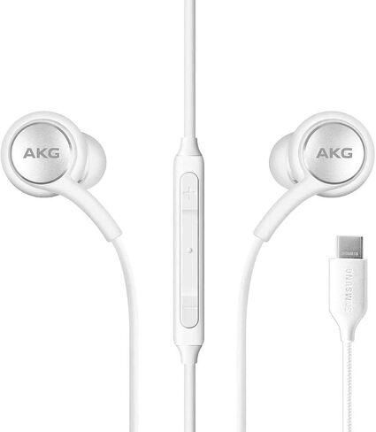 Samsung AKG Earbuds for Galaxy S23 Ultra - Original USB Type C in-Ear Earbud Headphones with Remote & Mic - Braided - includes Velvet Pouch - White in Saudi Arabia
