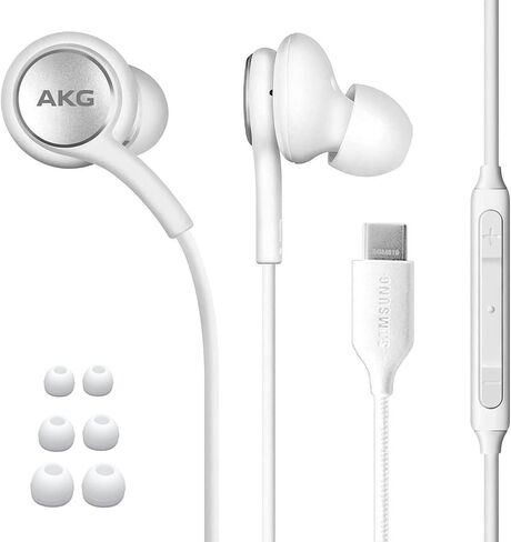 Samsung AKG Earbuds for Galaxy S23 Ultra - Original USB Type C in-Ear Earbud Headphones with Remote & Mic - Braided - includes Velvet Pouch - White in Saudi Arabia