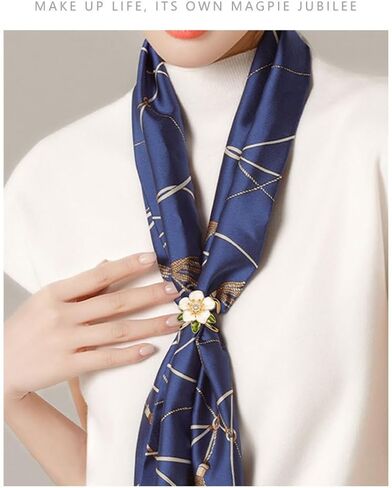 Kokoma Elegant Gardenia Flower Scarf Ring for Women 14K Gold Plated CZ Crystal Floral Silk Scarf Clip Scarves Buckle Shawl Brooch Statement Finger Ring Decoration Accessories in Saudi Arabia