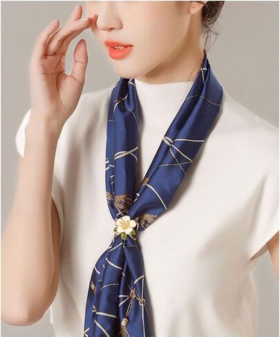 Kokoma Elegant Gardenia Flower Scarf Ring for Women 14K Gold Plated CZ Crystal Floral Silk Scarf Clip Scarves Buckle Shawl Brooch Statement Finger Ring Decoration Accessories in Saudi Arabia