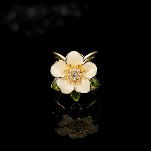Kokoma Elegant Gardenia Flower Scarf Ring for Women 14K Gold Plated CZ Crystal Floral Silk Scarf Clip Scarves Buckle Shawl Brooch Statement Finger Ring Decoration Accessories in Saudi Arabia