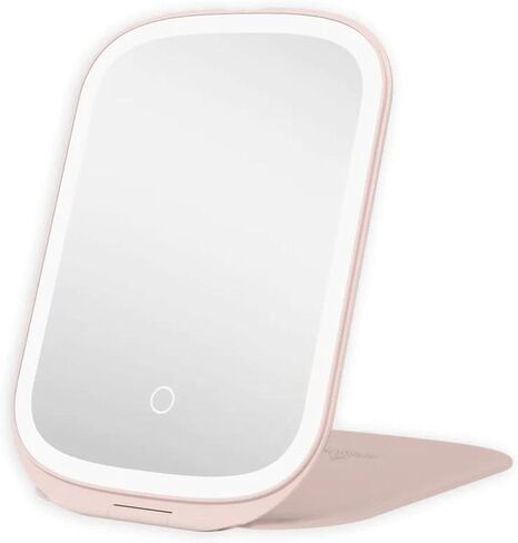 مرآة مكياج للسفر مضاءة فانيتي لوسنت من إيمبريشنز، غطاء قلاب بتصميم لوحي، مرآة قابلة للطي مع حامل، مرايا مضغوطة لطيفة ثلاثية الألوان للمكتب والمحفظة (وردي) in Kuwait