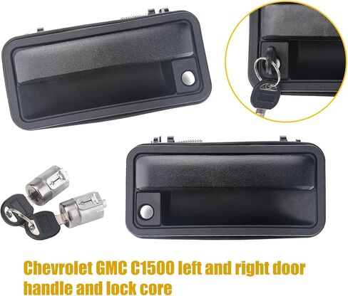 مقابض أبواب خارجية معدنية 3 مرايا مع أسطوانات قفل ومفاتيح متوافقة مع 1995-2000 تشيفي تاهو جي إم سي بيك اب سوبربان C/K1500 C/K2500 C/K3500 يوكون (الجانب الأيسر والأيمن) 15742229 15742230 in Kuwait