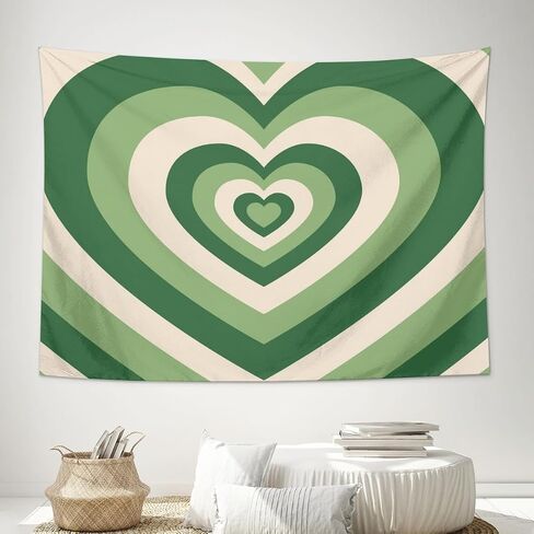Yopurec Retro Sage Green Heart Tapestry 70S Hippie Style Psychedelic Cute Preppy Banner For Teen Girl Bedroom College Dorm Home Living Room Party Decor 29X37 In in Saudi Arabia