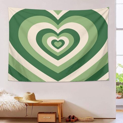 Yopurec Retro Sage Green Heart Tapestry 70S Hippie Style Psychedelic Cute Preppy Banner For Teen Girl Bedroom College Dorm Home Living Room Party Decor 29X37 In in Saudi Arabia